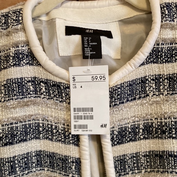 H&M Womens size 4 Textured Weave striped boucle Jacket lined zip up NWT - Picture 3 of 10